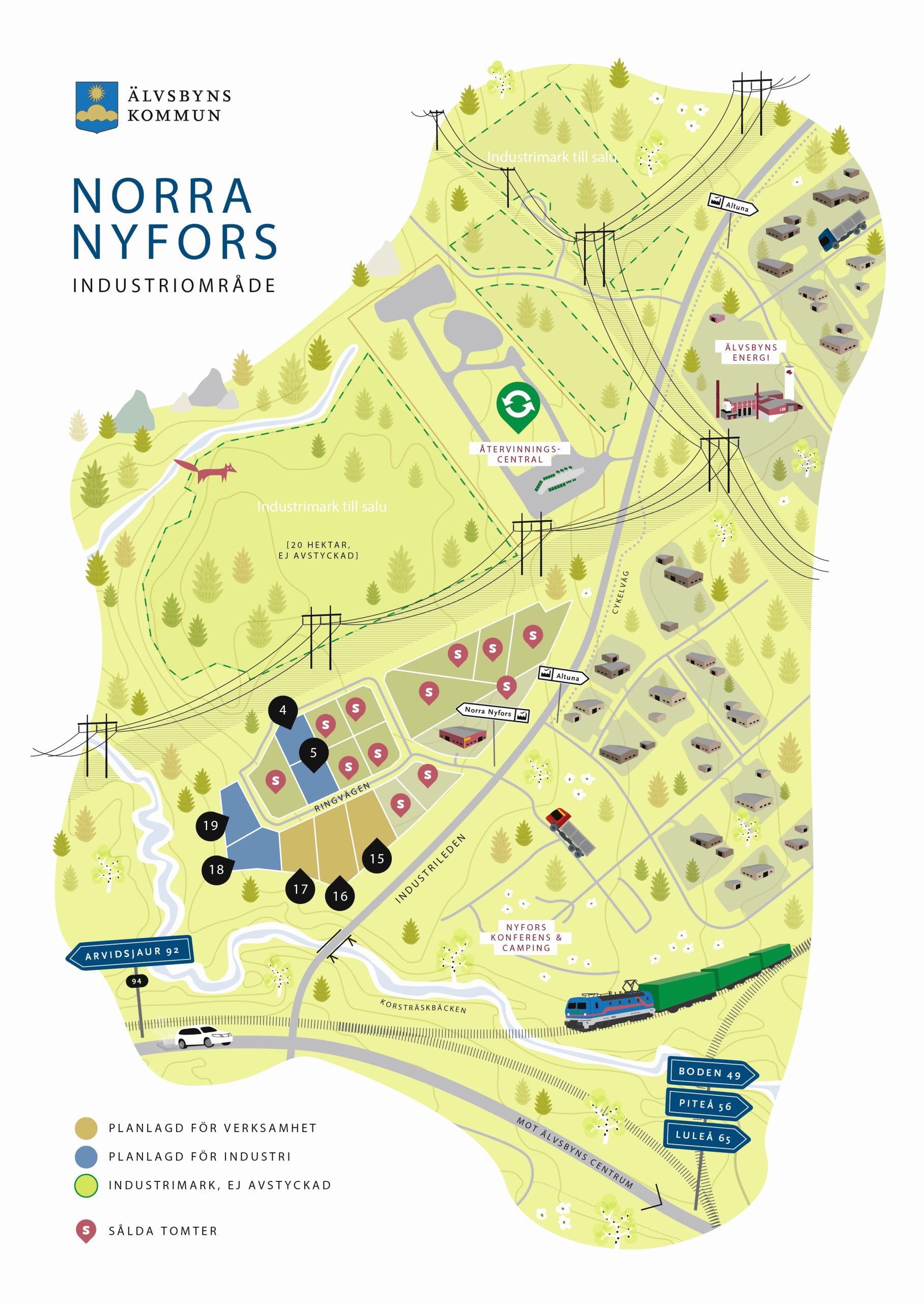 Tomter på industruiområdet. Kartbild